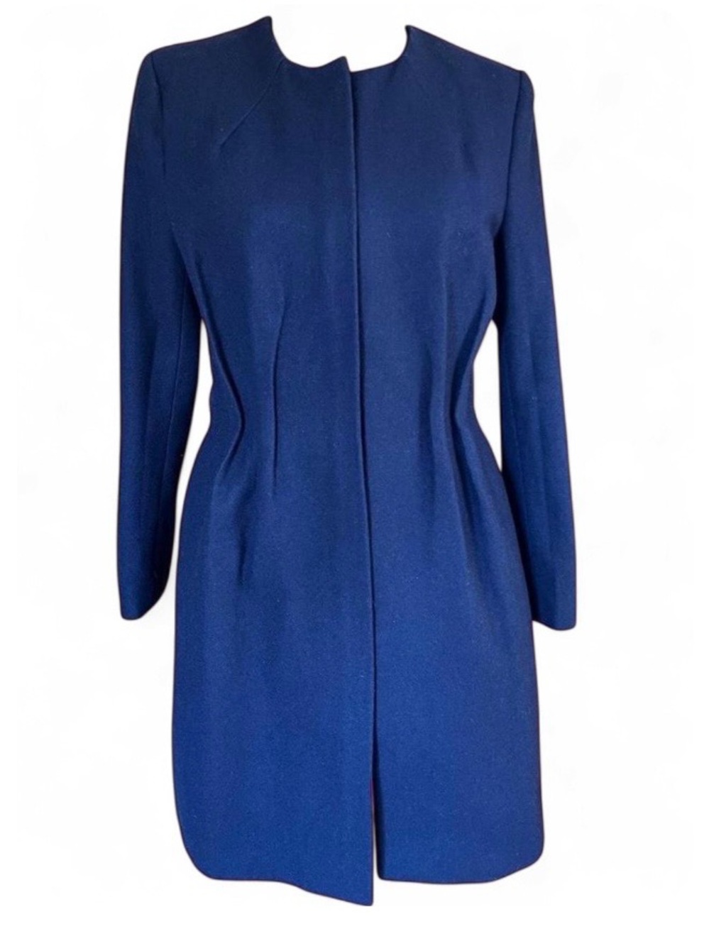 Tailored Midnight Blue Long-Sleeve Coat with Cinched Waist